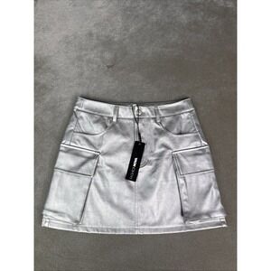 Fashion Nova Unmatched faux leather cargo skirt in silver Size Small New
